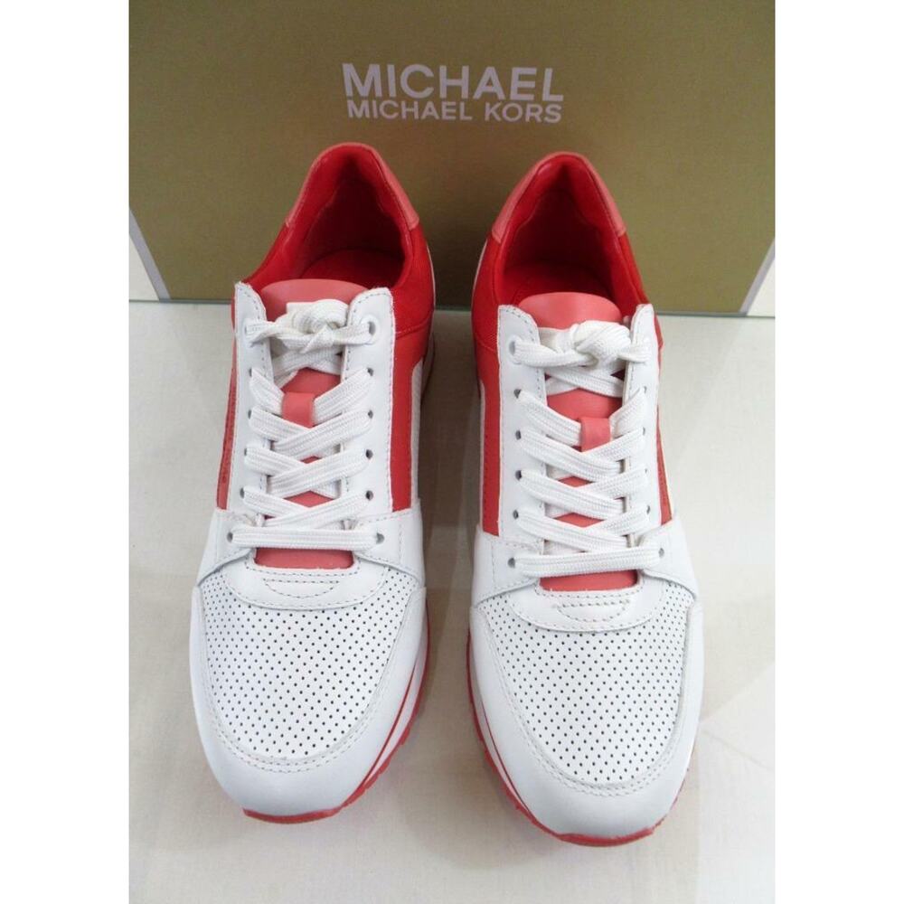 Michael Kors Billie Trainer Lace Up Sneakers Grapefruit White Red Pink Size 7 - Picture 6 of 9